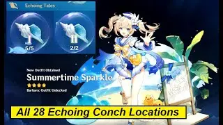 All 28 Echoing Tales Conch Locations - Barbara Summertime Sparkle Outfit - Genshin Impact