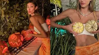 Pumpkin poses from Sevval Sahin!  She posed holding her breasts