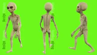 Alien walks. Loopable animation on green screen. 4k.