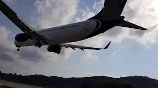Night Landing on Blue Panorama Bieing 737 - 89L Island Skiathos Greece 