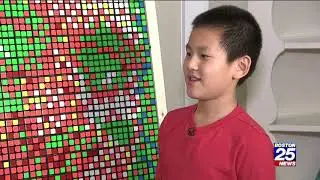 Fourth grader explains how he created Brady mosaic from Rubik's Cubes