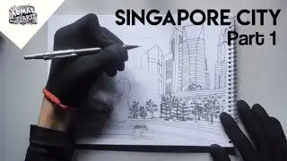 City Drawing Art- Singapore City, main skyscrapers scenic view [PART 1]