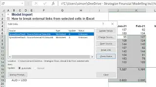 How to break external links from selected cells in Excel