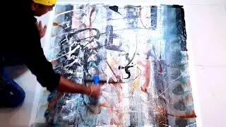 Large Abstract Painting / Easy Acrylic Painting Technique / Using Rubber Roller