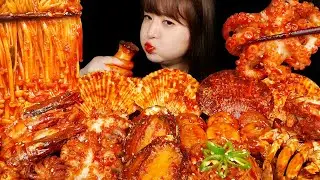 ASMR (COOKING & EATING)SPICY SEAFOOD(CRAB, SCALLOP, ABALONE, OCTOPUS, SHRIMP, SQUID, ENOKI MUSHROOM)