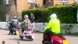 Vespa and Lambretta Scooters meet at Aldbury Village Green for charity Easter Egg collection
