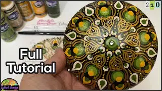 Green, Yellow, and Gold Dot Art Mandala Rock Painting Tutorial