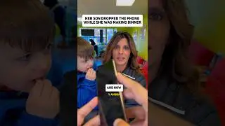 7 year old son dropped mom’s iPhone while she was cooking 😱#shorts #apple #iphone #ios #android #fy