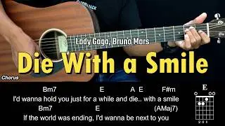 Die With a Smile - Lady Gaga, Bruno Mars | EASY Guitar Tutorial with Chords - Guitar Lessons