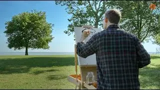 The Splendor Of Nature: Man Sets Up Easel By Lake To Paint Goth Fred Flintstone