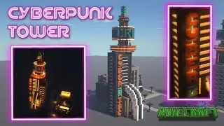 Minecraft Cyberpunk Tower TUTORIAL - How to make a Cyberpunk Skyscraper in Minecraft Cyberpunk Base