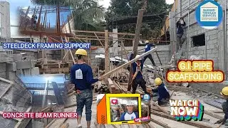 HOW TO INSTALL FRAMING SUPPORT FOR BEAM & STEELDECK/HOW TO USE G.I. PIPE AS SCAFFOLDING STRUCTURE