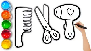 learn how to draw and color hair dryer, comb, scissors for kids and toddlers