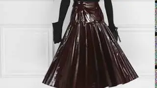 Fused fluted vinyl midi skirt