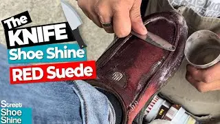 🔪🔪 ASMR Shoe Shine SUEDE 😌😌  PERFECT Shoe Shine CLEANING with KNIFE 