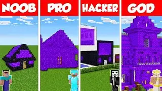 Minecraft Battle: NOOB vs PRO vs HACKER vs GOD: NETHER PORTAL HOUSE BASE BUILD CHALLENGE / Animation