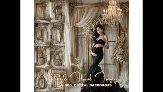 Gilded Floral Frame Digital Background Photography Backdrop Maternity Portrait Photoshop Overlay