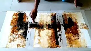 Triptych Abstract Painting Demo / Easy Acrylic Painting Technique / Using Rubber Roller 🤩🤩🤩