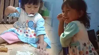 Aisyah Hebat ,, Habis Makan Lalu Mengepel Lantai