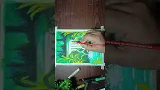 oil pastel waterfall scenery for beginners #shorts