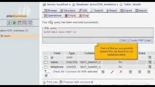 Deleting fields from database tables in phpMyAdmin