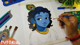 How to draw shree Krishna, krishna ji Drawing, step by step little Krishna drawing tutorial 😍