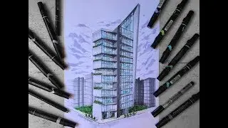 Architectural sketching of building with 