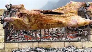Roasting a Huge Bull on a Steel Spit! The Best Meat I've Tasted