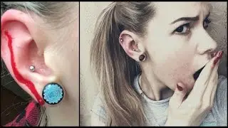 Прокол хряща уха дома /пирсинг уха дома (2) ♥