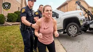 Entitled Karen Has Violent Meltdown When Police Tow Her Car | Karens Getting Arrested By Police