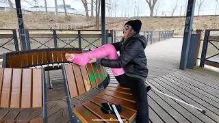 Extreme Pink Long Leg Cast - pointed foot and bent knee - on crutches