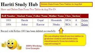 Show and Delete Data From Two Tables with GridView in Asp.Net C# | Hindi | Free Online Learning Hub