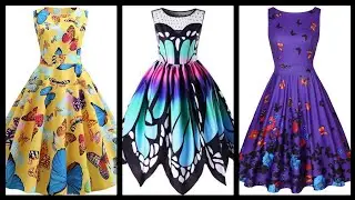 The Most Beautiful #Retro #Style #Butterfly #Print #Skater #Dress #Design #Aline Collection 2k20