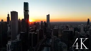 Majestic Fly Through Downtown Chicago during Sunset 4K Drone Video