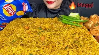 ASMR COOKING AND EATING SPICY MASALA MAGGI NOODLES,KURKURE MOMO,GREENCHILLI