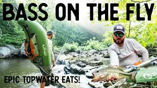 Epic Topwater Eats! | Fly Fishing For Bass | Remote River Adventure In A Raft