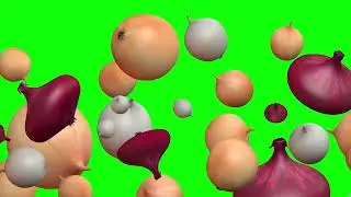 3D Onion and garlic falling left green screen, animation 