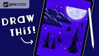 Procreate Step by Step Tutorial - Birds in the Night Sky - Draw With Me - iPad Art - Illustration
