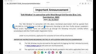 WBCS 2023 EDIT WINDOW OPEN//WBCS FORM EDIT NOTICE