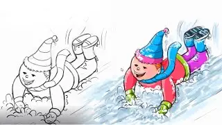 How to Draw kids playing in snow.