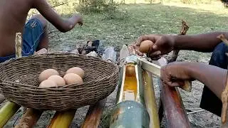 Cooking Chicken Egg In Bamboo