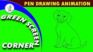 PET DOG – PEN LINE DRAWING - Green Screen Corner Chrome Key Animation Video - Free use No Copyright