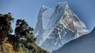Tibet. Nepal. The highest peaks of the Himalayas under the Great mantra Om Mani Padme Hum