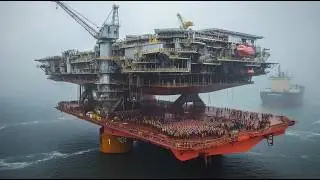 Ultra-Efficient US Oil Exploitation Technology. Energy Rig Site Drilling Process. Life on an Oil Rig