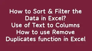 How to Sort & Filter data in MS Excel, Use of Text to Columns & Remove Duplicates in MS Excel