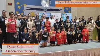 Podium winners at the Qatar Badminton Association tournament