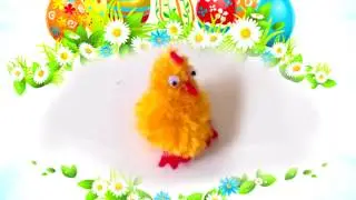 Super easy and cute Easter chicks with yarn pom poms