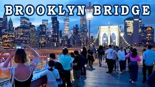Sunset walking on the Brooklyn Bridge to Manhattan