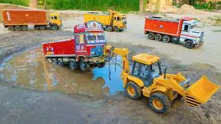 Jcb Tractor Cartoon video | New Tata Truck Stuck In Mud pond Pull Out Jcb 3dx | Jcb Video | CSM Toys