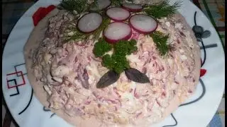 Салат из редиса с сыром и яйцами. Radish salad with cheese and egg